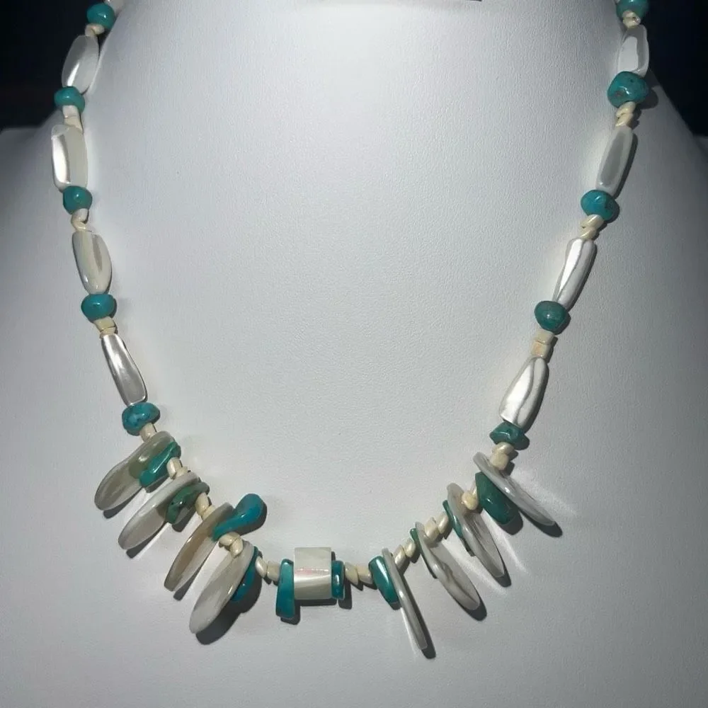 Vintage Mother of Pearl and Turquoise‎ Chip Necklace